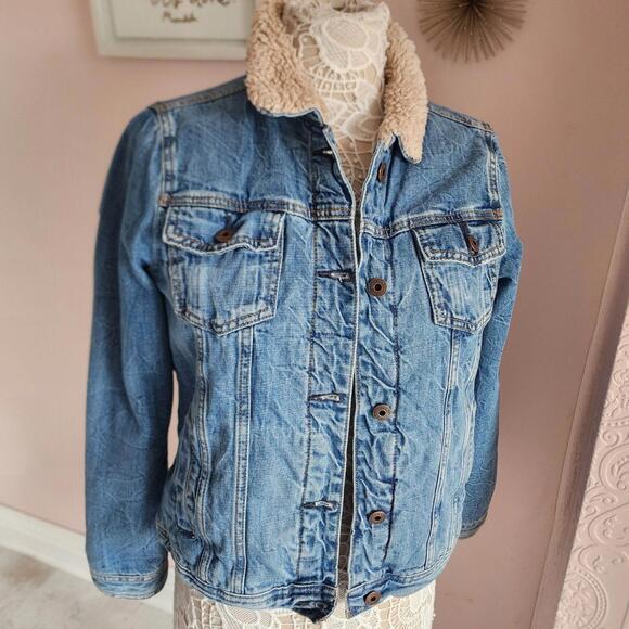 EUC Abercrombie Kids 15/16 Denim sherpa lined jacket coat boys? www20 - Picture 1 of 8